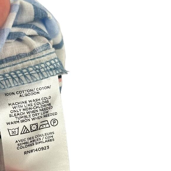 NWT LOFT Laguna Blue Multicolor Striped Patchwork Tie Neck Short Sleeve Top XS - Picture 4 of 5